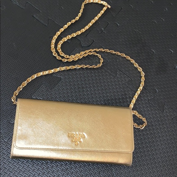 Handbags - Gold Prada wallet on a chain
